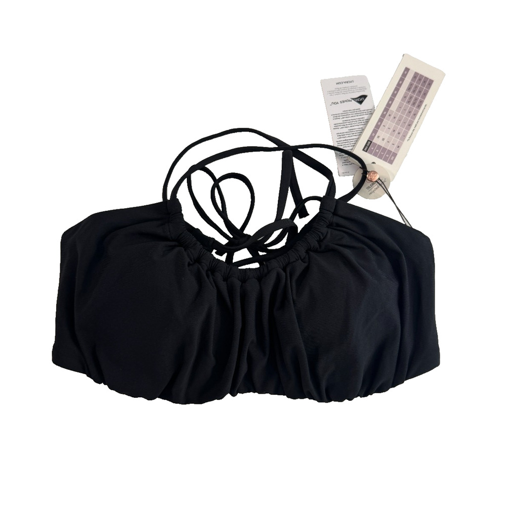 CALIA Women's Scrunched Tie Back Bikini Top Size Medium Pure Black NWT